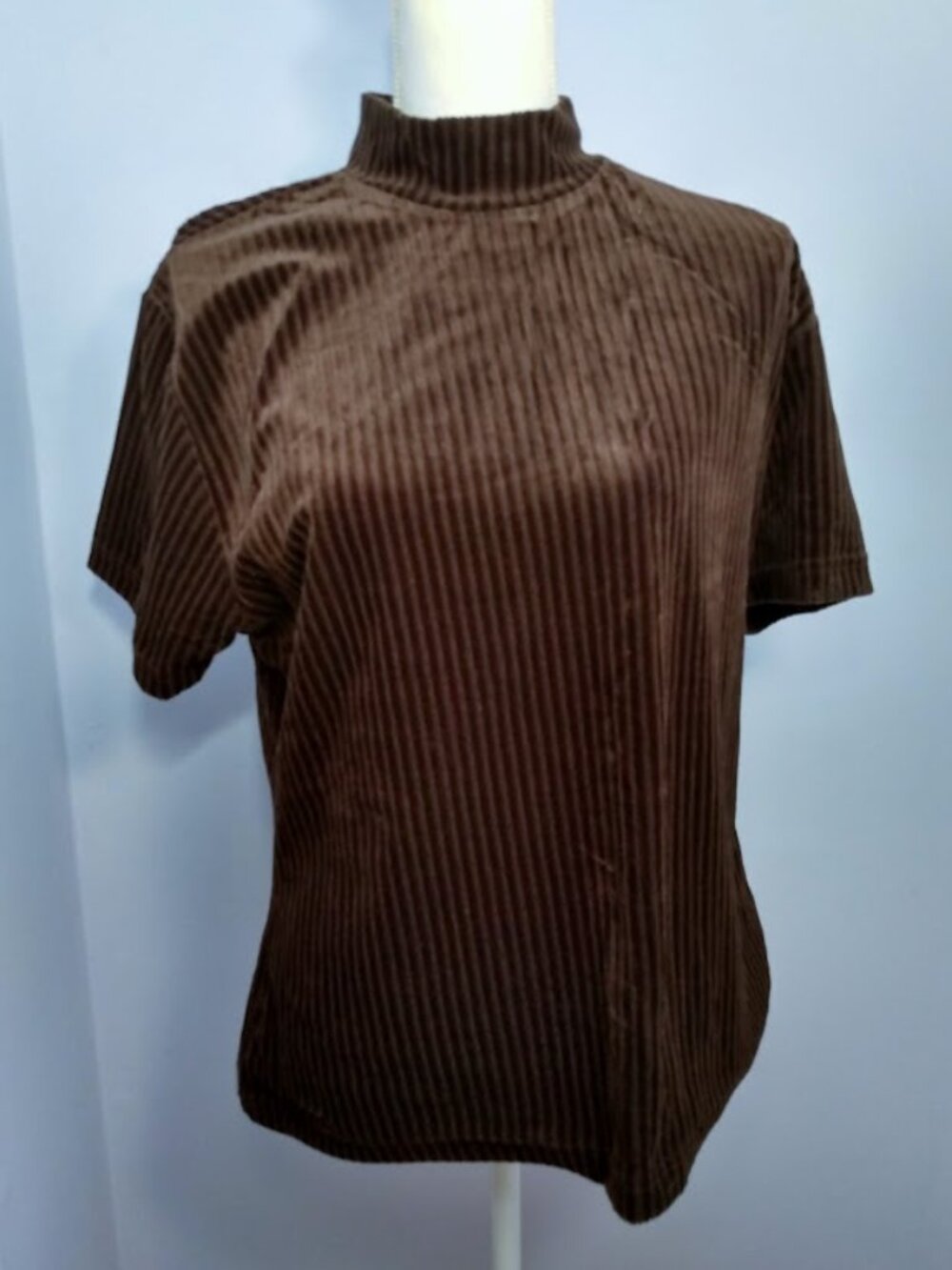 Vintage 90s Short Sleeve Top Ribbed Velour Mockneck Chocolate Brown Size 20W*